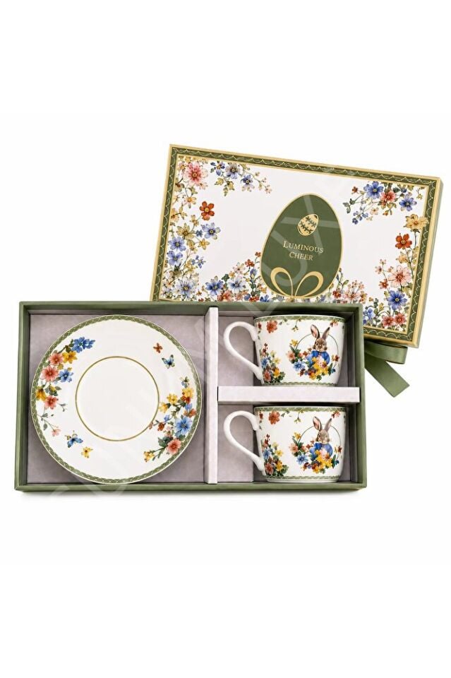 ÖZEL HEDİYE KUTULU TAVŞAN DESENLİ 2 KİŞİLİK KAHVE FİNCAN TAKIMI 90 ML. BONE CHINA PREMIUM SERIES