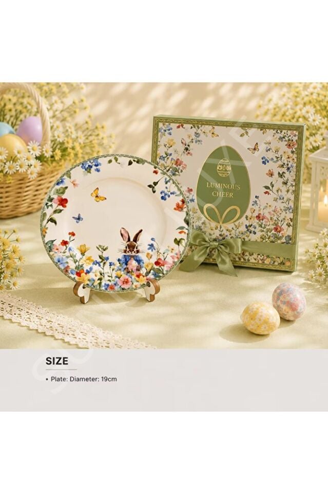 Tavşan & Çiçek Desenli 8 Parça Pasta Sunum Seti BONE CHINA PREMIUM SERIES