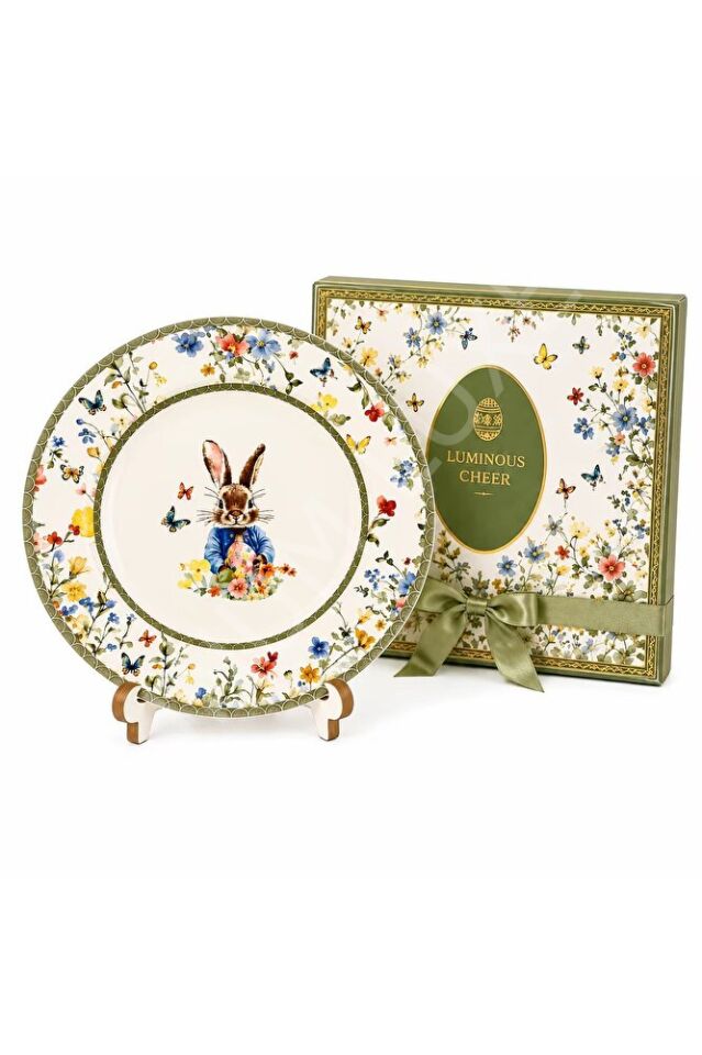 Tavşan & Çiçek Desenli 8 Parça Pasta Sunum Seti BONE CHINA PREMIUM SERIES