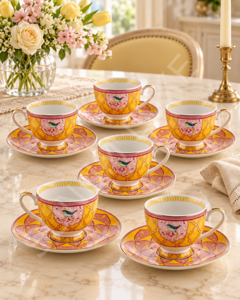 QUSH DESENLİ 6 KİŞİLİK KAHVE FİNCANI TAKIMI 90ML.