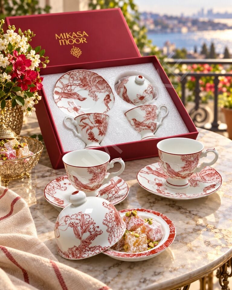 Özel Hediye Kutulu 2li Kahve Fincanı ve Lokumluk Seti 90ML. Toile De Rose