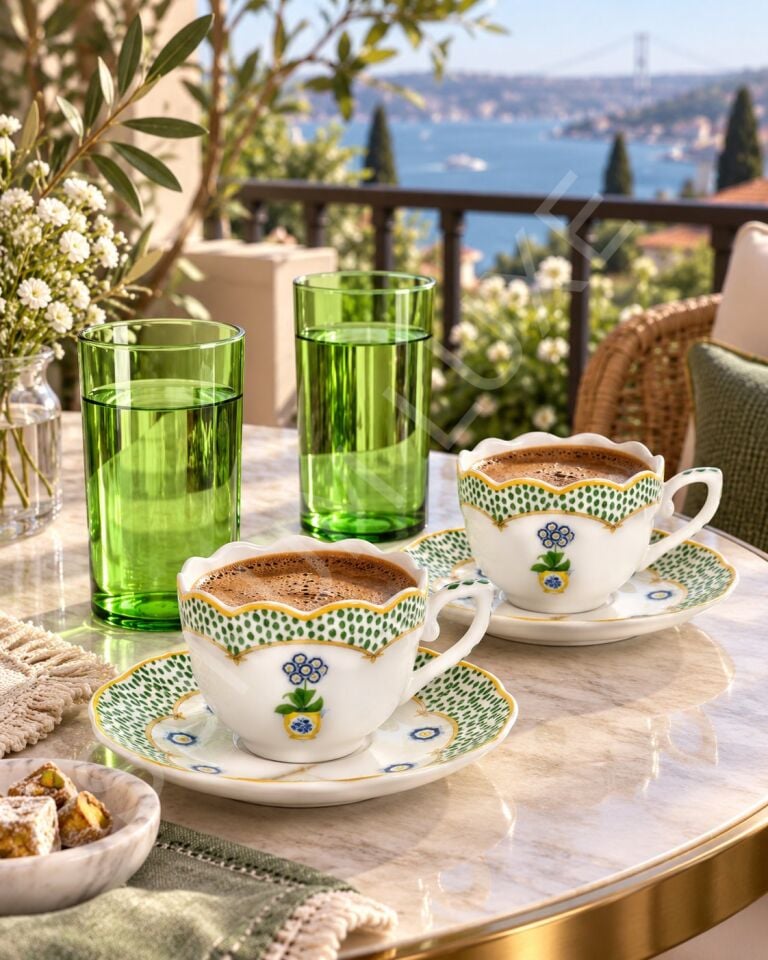 Özel Hediye Kutulu 2li Kahve Fincanı ve Su Bardağı Seti 90ML. Costa Verde